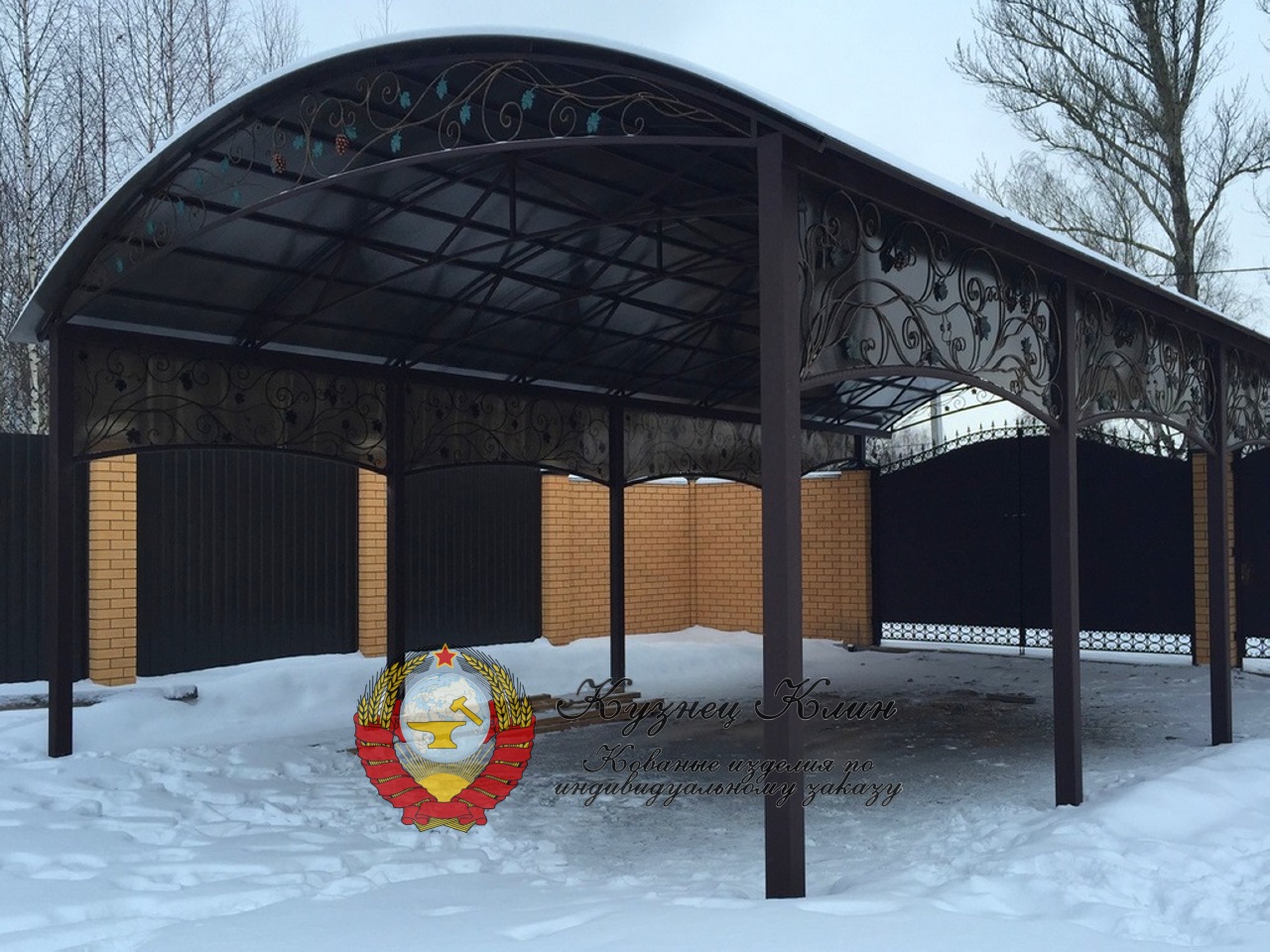 Навес над въездной зоной с виноградной лозой